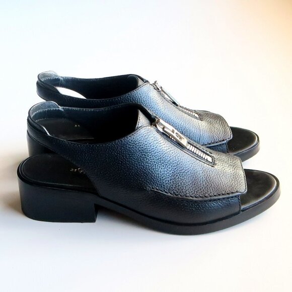 3.1 Phillip Lim Black Leather Open Toe Slingback Block Heel Loafers / Shoes 8.5 - Picture 2 of 16
